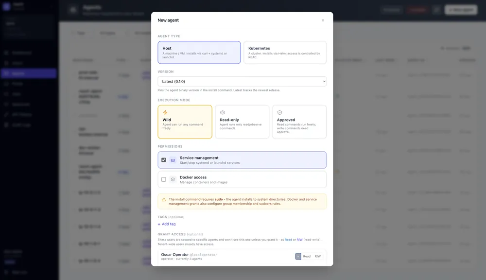 Reach console: enrol a new agent